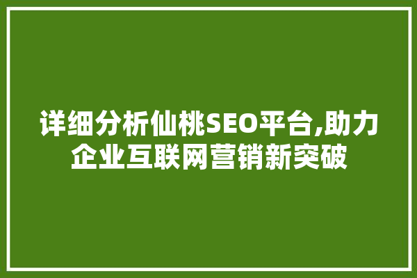 详细分析仙桃SEO平台,助力企业互联网营销新突破