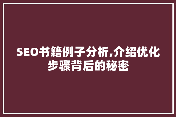 SEO书籍例子分析,介绍优化步骤背后的秘密