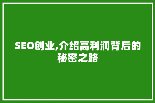 SEO创业,介绍高利润背后的秘密之路