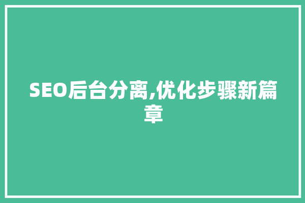 SEO后台分离,优化步骤新篇章