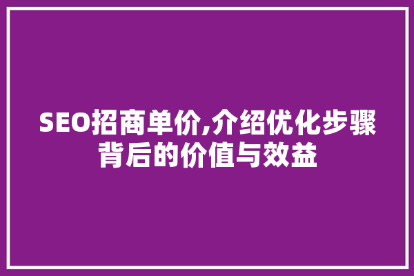 SEO招商单价,介绍优化步骤背后的价值与效益