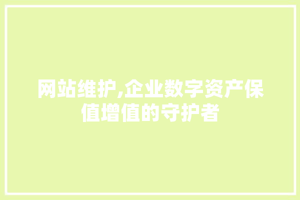 网站维护,企业数字资产保值增值的守护者