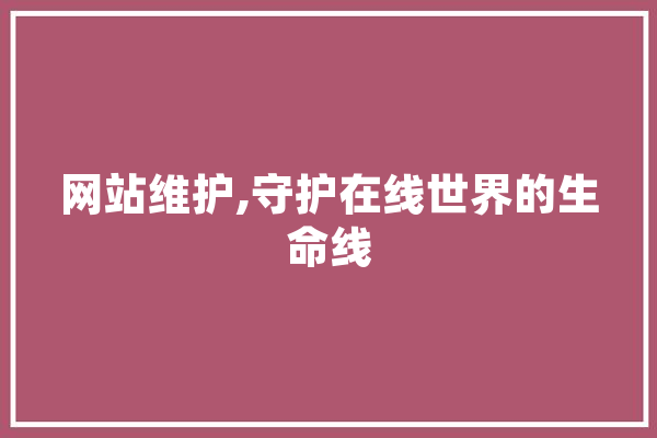 网站维护,守护在线世界的生命线