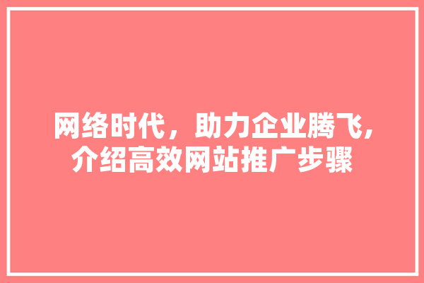 网络时代，助力企业腾飞,介绍高效网站推广步骤
