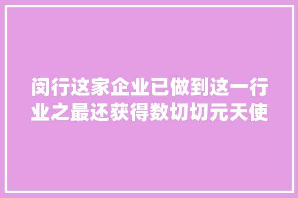 闵行这家企业已做到这一行业之最还获得数切切元天使轮融资_闵行区_闵行 科技快讯