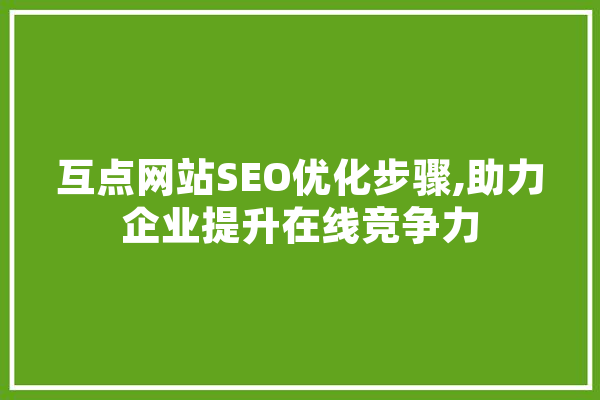 互点网站SEO优化步骤,助力企业提升在线竞争力