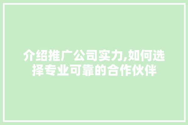 介绍推广公司实力,如何选择专业可靠的合作伙伴