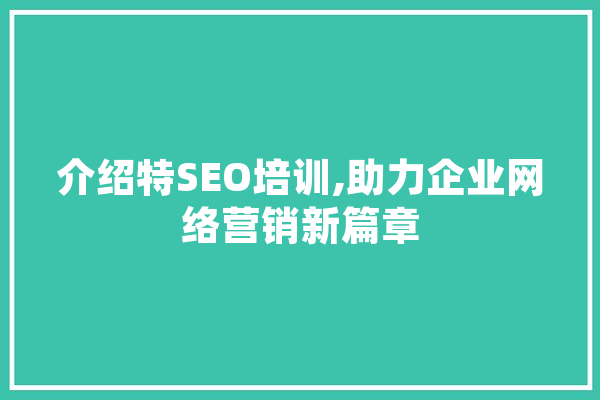 介绍特SEO培训,助力企业网络营销新篇章 绘影字幕