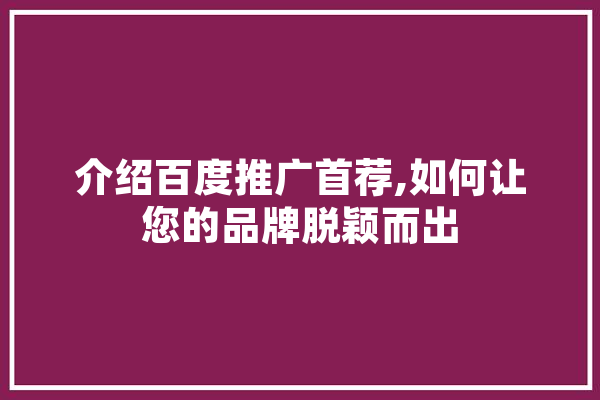 介绍百度推广首荐,如何让您的品牌脱颖而出