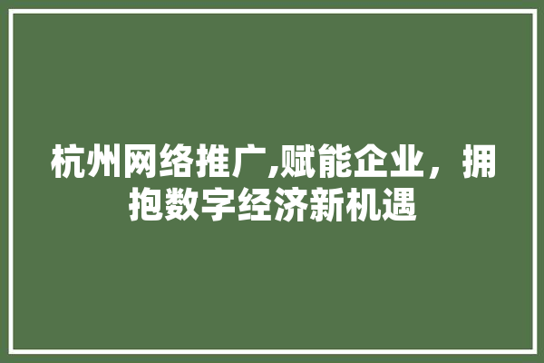 杭州网络推广,赋能企业，拥抱数字经济新机遇