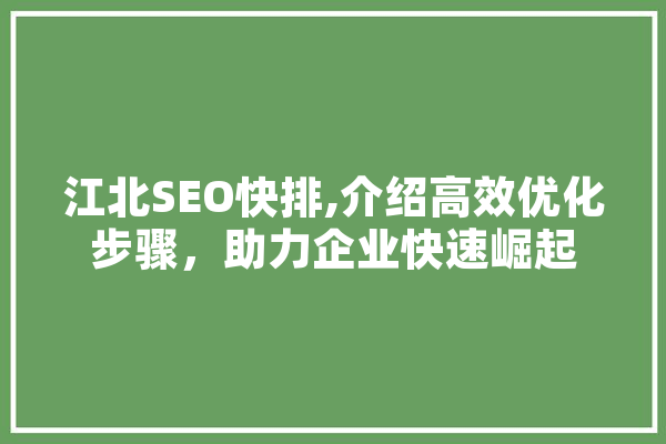 江北SEO快排,介绍高效优化步骤，助力企业快速崛起 绘影字幕