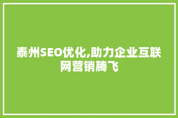 泰州SEO优化,助力企业互联网营销腾飞