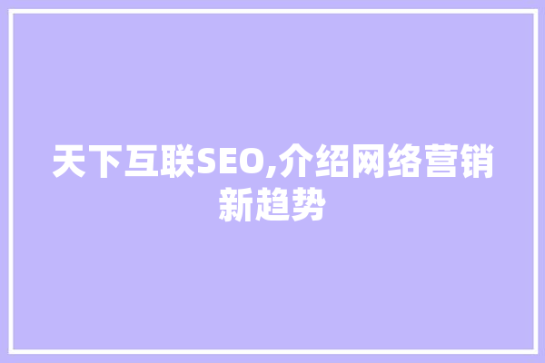 天下互联SEO,介绍网络营销新趋势