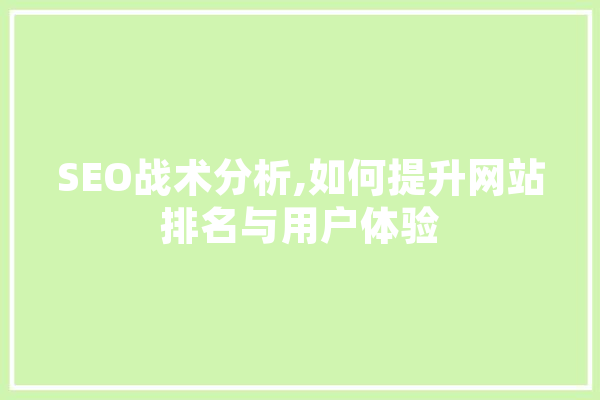 SEO战术分析,如何提升网站排名与用户体验