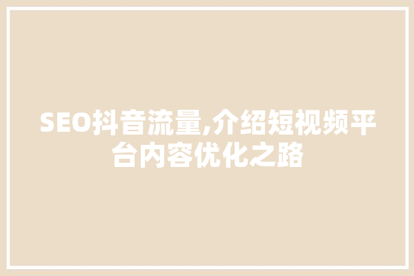 SEO抖音流量,介绍短视频平台内容优化之路