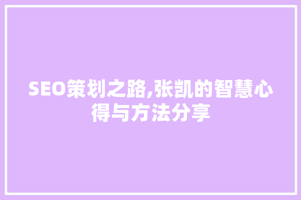 SEO策划之路,张凯的智慧心得与方法分享 文字写作