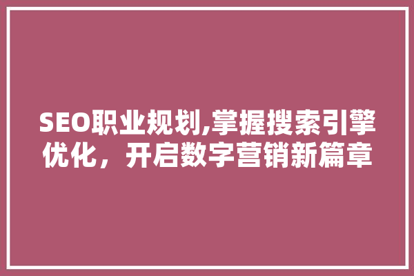 SEO职业规划,掌握搜索引擎优化，开启数字营销新篇章