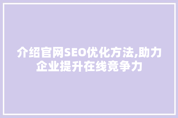 介绍官网SEO优化方法,助力企业提升在线竞争力