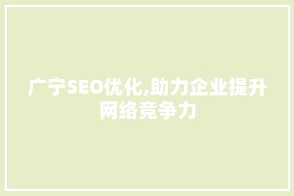 广宁SEO优化,助力企业提升网络竞争力