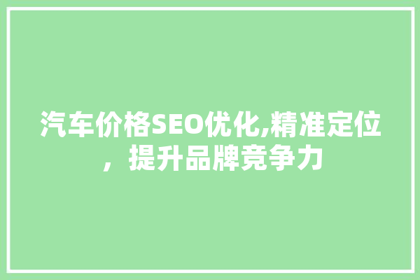 汽车价格SEO优化,精准定位，提升品牌竞争力 计算机