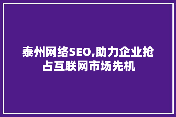 泰州网络SEO,助力企业抢占互联网市场先机