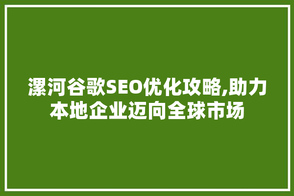 漯河谷歌SEO优化攻略,助力本地企业迈向全球市场