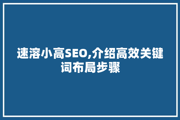 速溶小高SEO,介绍高效关键词布局步骤 AI快讯