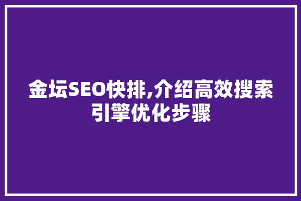 金坛SEO快排,介绍高效搜索引擎优化步骤