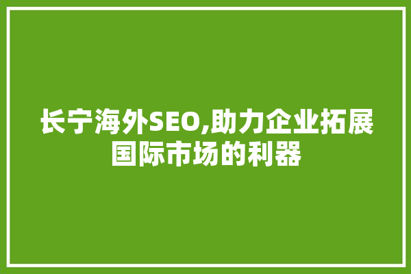 长宁海外SEO,助力企业拓展国际市场的利器