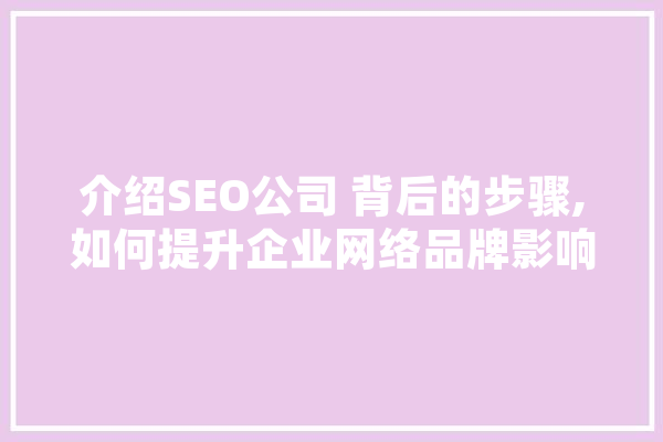 介绍SEO公司 背后的步骤,如何提升企业网络品牌影响力