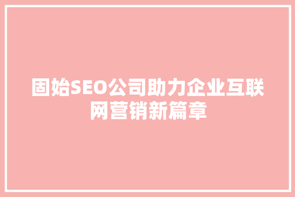 固始SEO公司助力企业互联网营销新篇章
