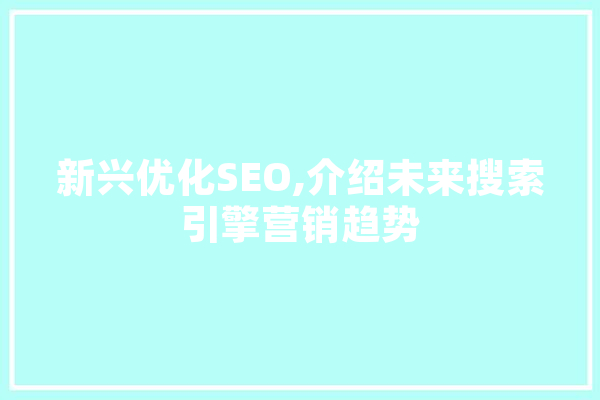 新兴优化SEO,介绍未来搜索引擎营销趋势