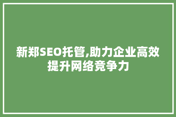 新郑SEO托管,助力企业高效提升网络竞争力 计算机