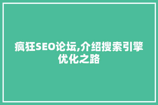 疯狂SEO论坛,介绍搜索引擎优化之路 AI简讯