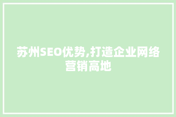苏州SEO优势,打造企业网络营销高地