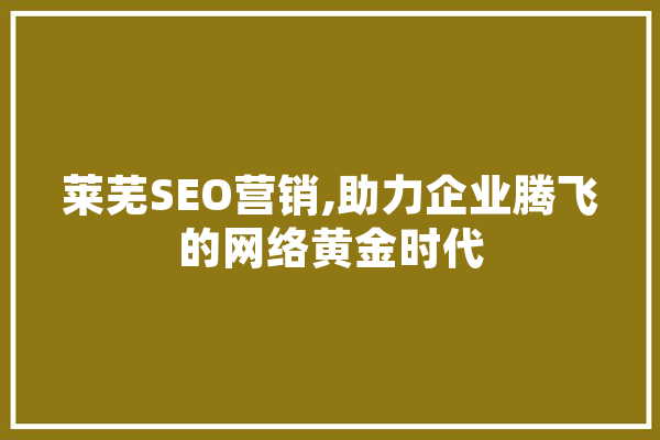 莱芜SEO营销,助力企业腾飞的网络黄金时代