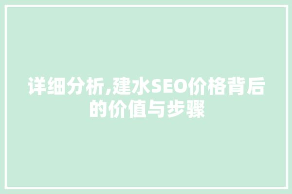 详细分析,建水SEO价格背后的价值与步骤