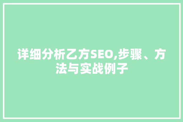 详细分析乙方SEO,步骤、方法与实战例子