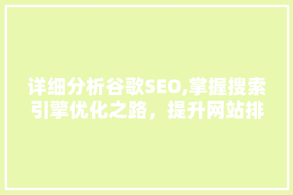 详细分析谷歌SEO,掌握搜索引擎优化之路，提升网站排名