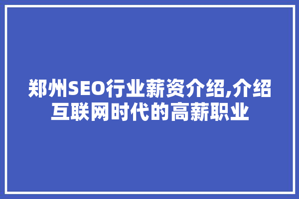 郑州SEO行业薪资介绍,介绍互联网时代的高薪职业