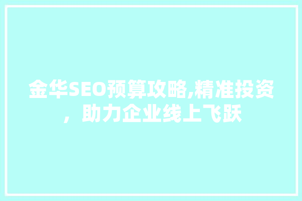 金华SEO预算攻略,精准投资，助力企业线上飞跃