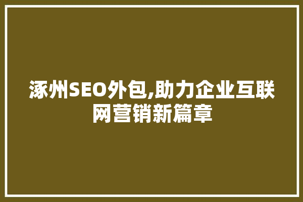 涿州SEO外包,助力企业互联网营销新篇章