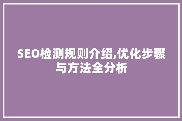 SEO检测规则介绍,优化步骤与方法全分析