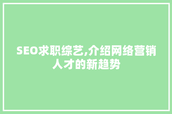 SEO求职综艺,介绍网络营销人才的新趋势