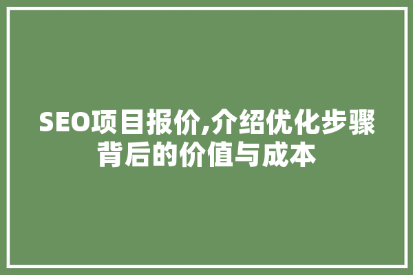 SEO项目报价,介绍优化步骤背后的价值与成本