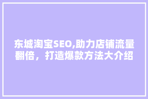 东城淘宝SEO,助力店铺流量翻倍，打造爆款方法大介绍！