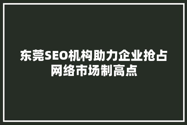 东莞SEO机构助力企业抢占网络市场制高点