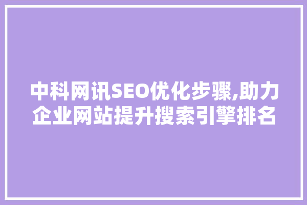 中科网讯SEO优化步骤,助力企业网站提升搜索引擎排名