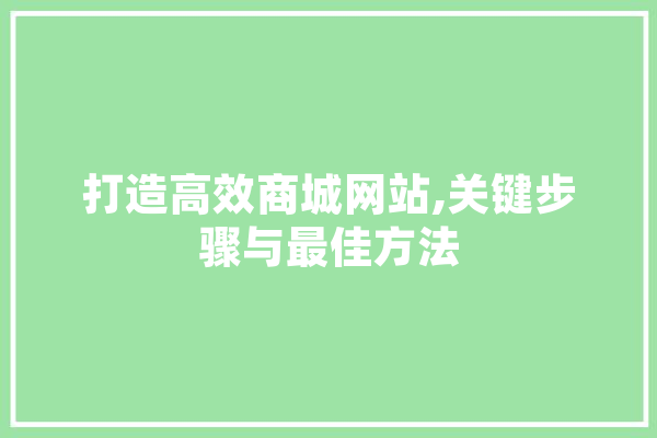打造高效商城网站,关键步骤与最佳方法