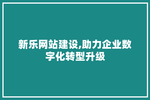 新乐网站建设,助力企业数字化转型升级